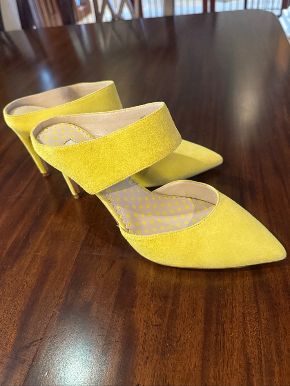 Boden Fun Lemon Suede Leather Pointed Mule Heels